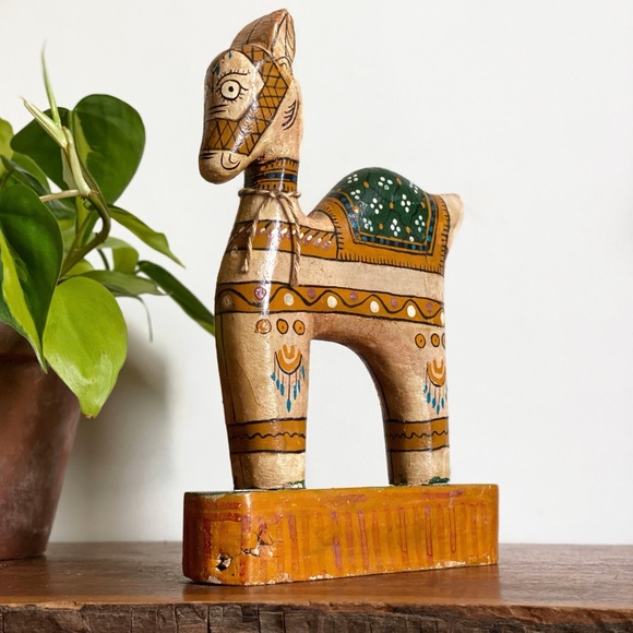 Vintage Accents Antique Hand Painted Wooden Horse Figurine Vintage